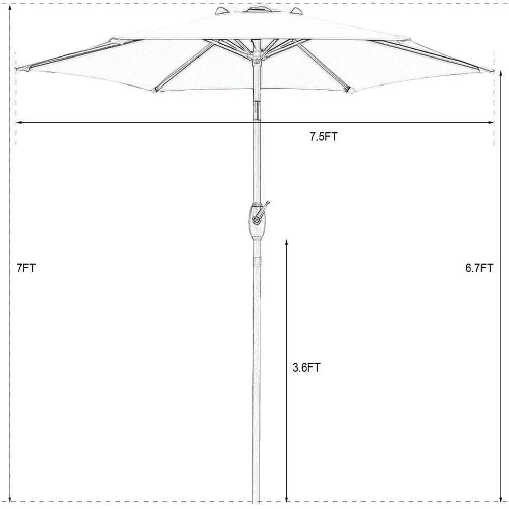 7.5 ft Patio Umbrella Outdoor Market Table Umbrella with Crank, 6 Ribs, Polyester Canopy, Black