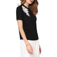 thumbnail image 4 of INSPIRE CHIC Women's Basic Tee Shirt Short Sleeve Crew Neck Stretchy Summer Casual Beaded Top S Black, 4 of 5