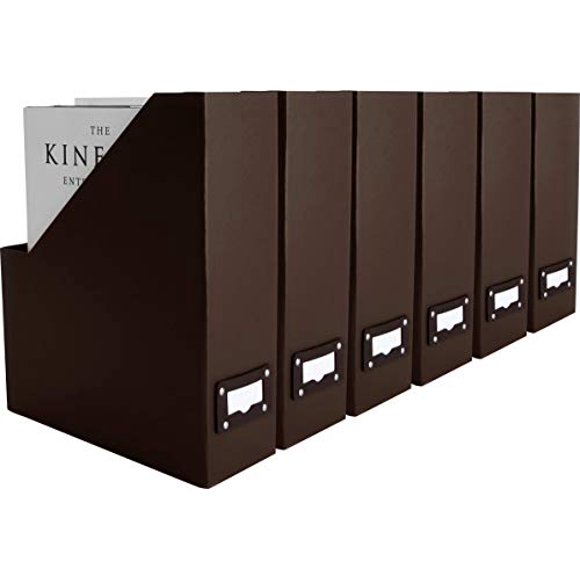 Blu Monaco Foldable Aqua Magazine File Holder with Leather Label Holder - Set of 6 - Cardboard Magazine File Boxes Desk File Organizer
