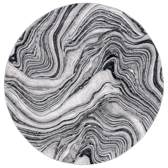 SAFAVIEH Meadow Joey Wavy Marble Area Rug, Black/Grey, 6'7" x 6'7" Round