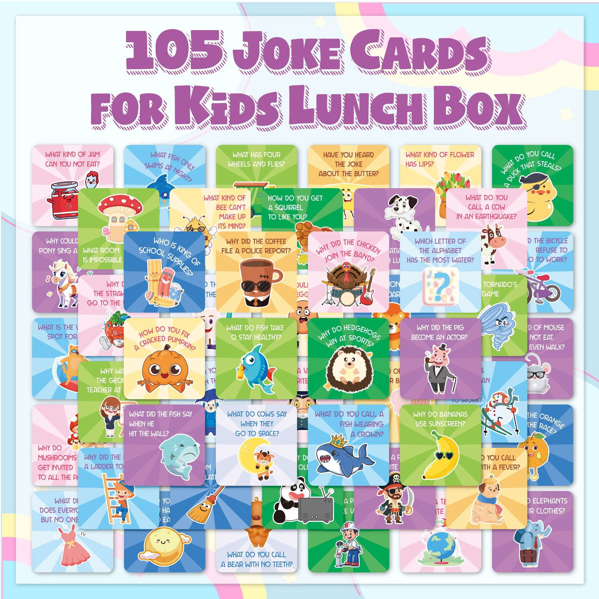 gleaminglife 105 Joke Cards Lunch Box Notes, Funny Pun Joke Cards with 120 Stickers, Daily Humor Cards for School & Gifts