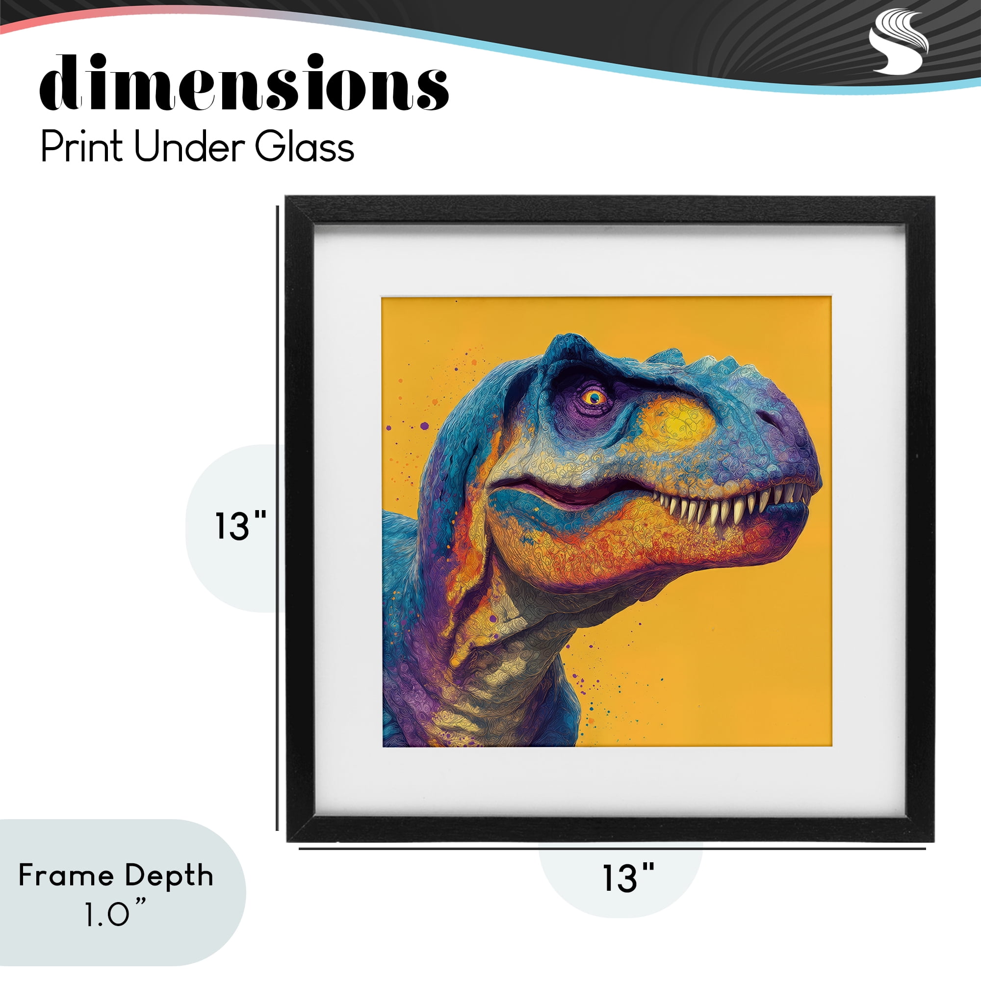 Stupell Industries Vibrant T-Rex Portrait Black Framed Print Under Glass, design by Wumples