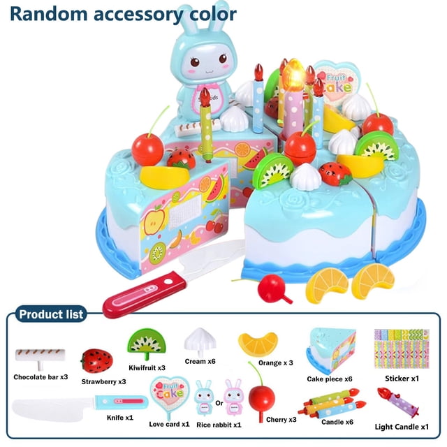Juego de pastel de cumpleaños para niños, regalo para el día del niño, juego de comida, juego de corte, pastel de cumpleaños con velas, juguete clásico para niños, 38 piezas