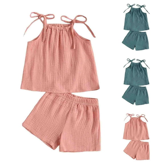 Uxgjfwu Girls Summer Clothing Solid Color Casual Sets Baby Girls Suspender Camisole Shorts Two-piece Set