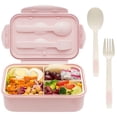 thumbnail image 2 of Aoznliie Bento Box, Portable Divided Lunchbox with Heat Sealed Lid & Cutlery,Microwave Safe in Pink,9x6x3 inch, 2 of 7