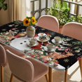 thumbnail image 3 of Black Christmas Snowman Table Cloths for 4 Foot Rectangle Tables, Xmas Snowflake Elk Tree Balls Patio Waterproof Elastic Fitted Tablecloths, Washable Rectangular Table Cover for Camping, 3 of 8