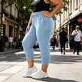thumbnail image 4 of CYRBOKO Women's Plus Size Active Capris, Relaxed Fit Drawstring Stretchy Elastic Waist Summer Capri Pants with Pockets Light Blue Size 4XL, 4 of 7