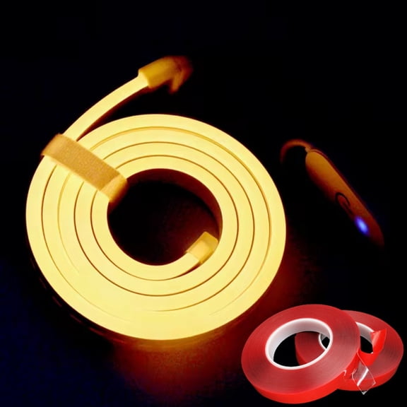 2m USB LED Neon Strip Light, 3000K Warm White, Touch Control Dimmable Waterproof Flexible Light for Bedroom, Home Decor