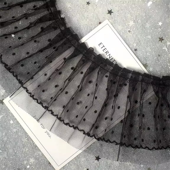 DIY Sewing Ruffle Trim, Soft Lace Trim, 10cm Black 3 Yards Lace Material Fabric for Dress Decoration