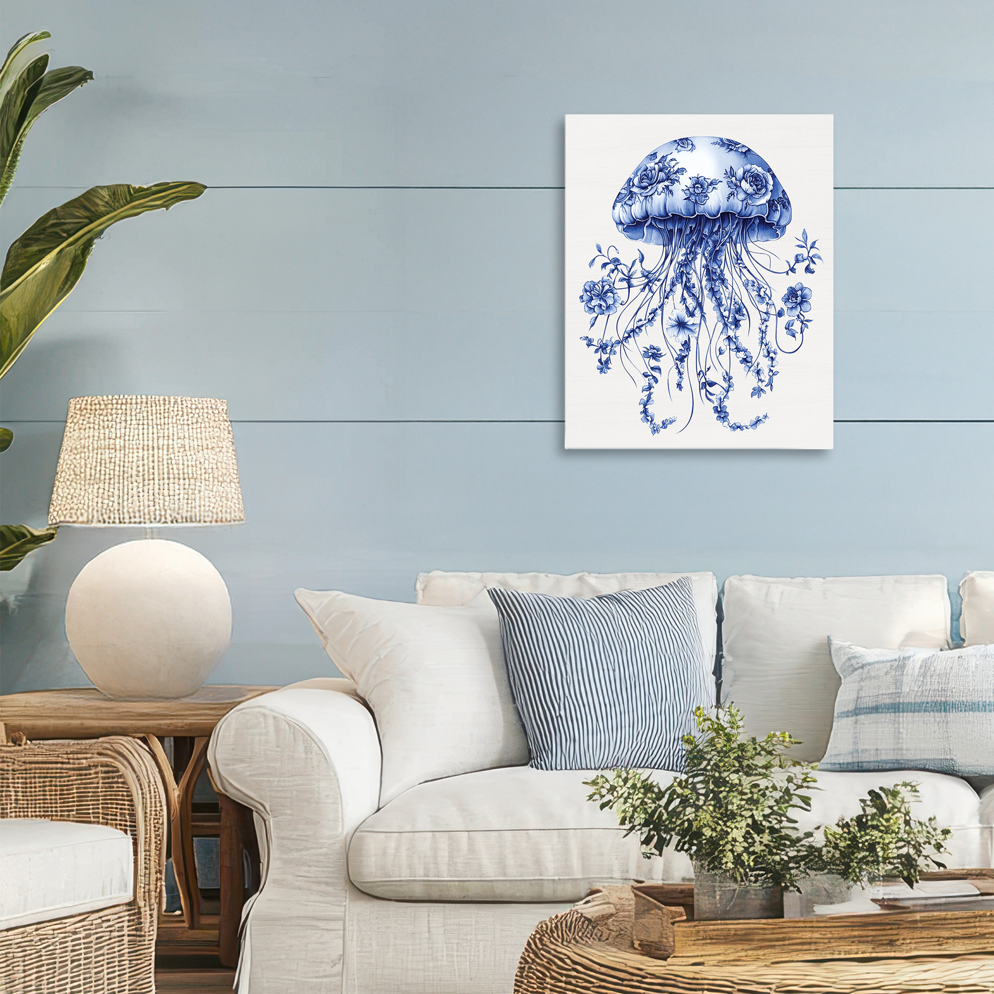 Funky Vintage Toile Jellyfish Canvas Wall Art, design by Lettered and Lined