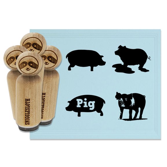 Pig Hog Silhouettes Mud Rubber Stamp Set for Scrapbooking Crafting Stamping - Mini 1/2 Inch
