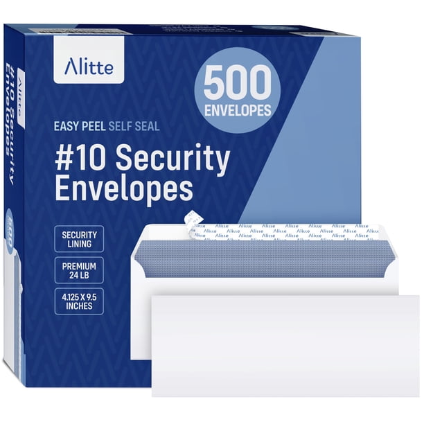 Sobres de seguridad Alitte #10 con cierre autoadhesivo 10.5 x 24 cm, 500 piezas