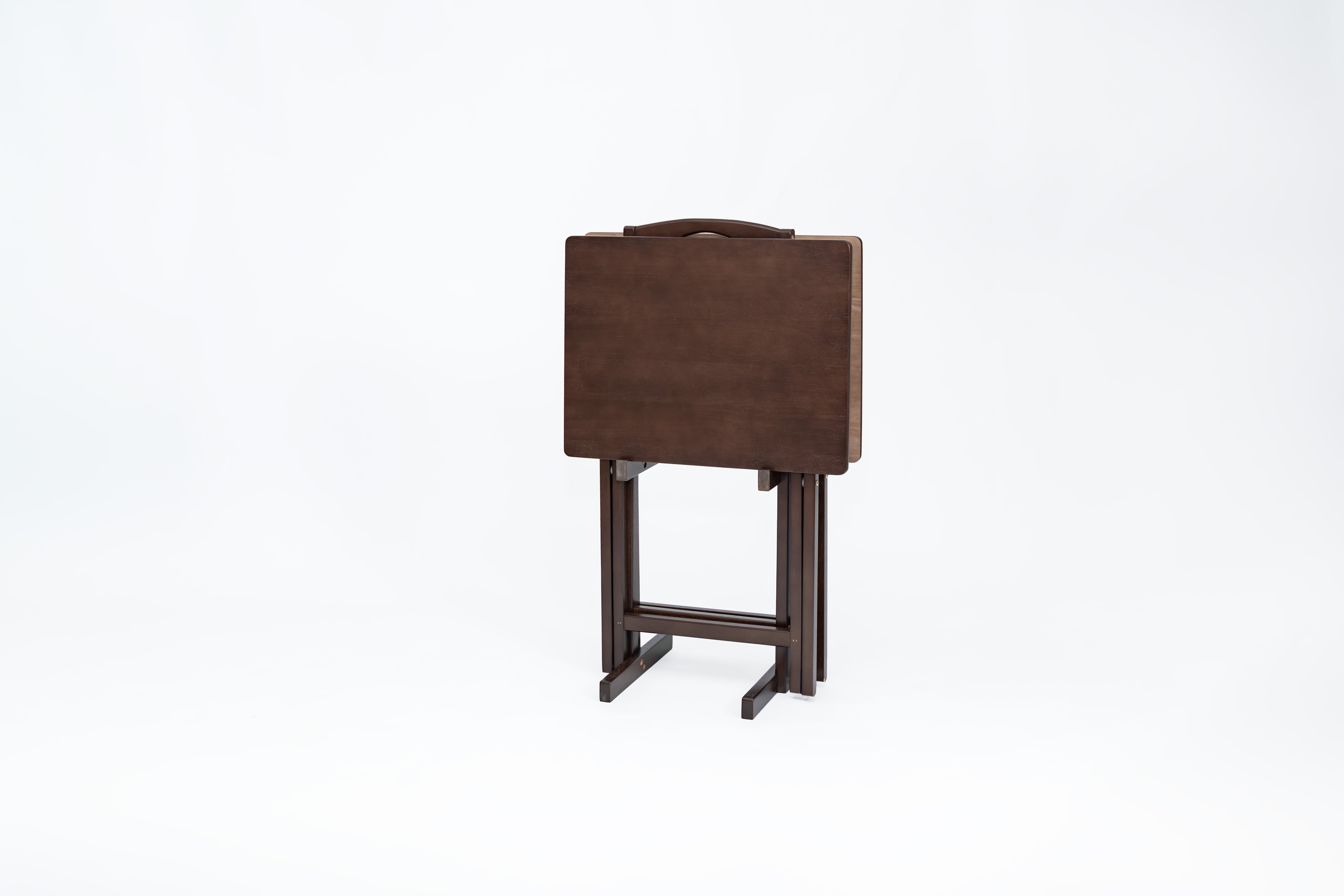 Mainstays 3-Piece Rubberwood Folding TV Tray Table Set of 2 with Storage Rack, Walnut