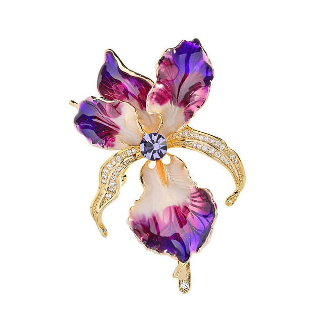 Irises Flower Design Brooch Jewelry With Enamel Finish Sturdy Copper Construction 11g Comfort Fit Unisex Gift Multicolor