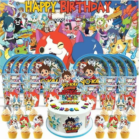 Yokai Watch Birthday Cups Party Supplies Decor Backdrop Paper Plates Fans Decorations Banner