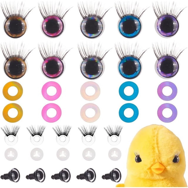 Ojos de seguridad para manualidades con pestañas, ojos para amigurumi, ojos para peluches, ojos de ganchillo con arandelas
