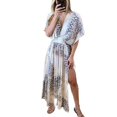 thumbnail image 1 of Robes d'Été pour Femmes 2023 Tendance Robe d'Été Imprimée Ample Décontractée à Manches Courtes Taille Haute Col en V et Cheville Robes Grande Taille pour Femmes en Liquidation, 1 of 2