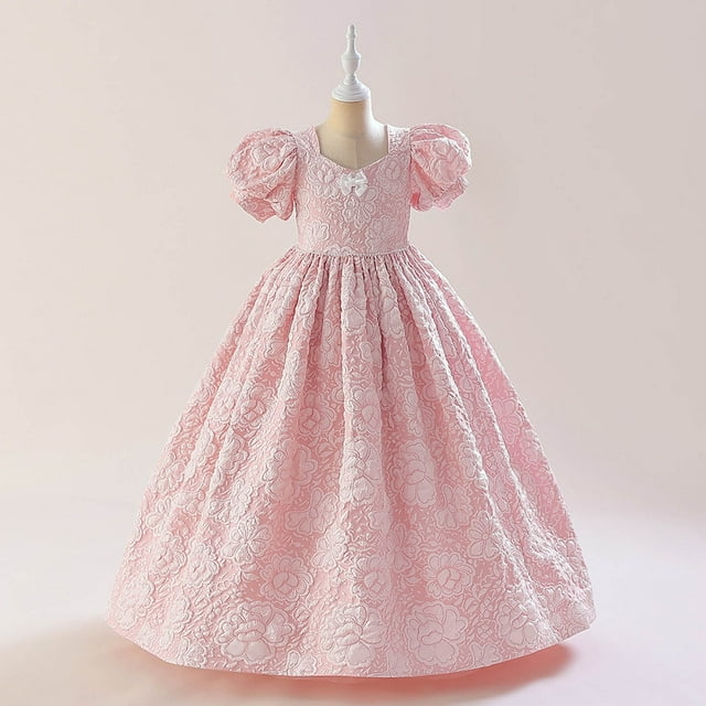 EGNMCR Robes de Soirée pour Femmes, Robes Formelles pour Femmes, Robes de Cocktail pour Femmes Robe Fille Robe pour Tout-Petites Manches Bouffantes Fleur Nœud Volants Robe de Fête d'Anniversaire Longues Robes Robe Fille