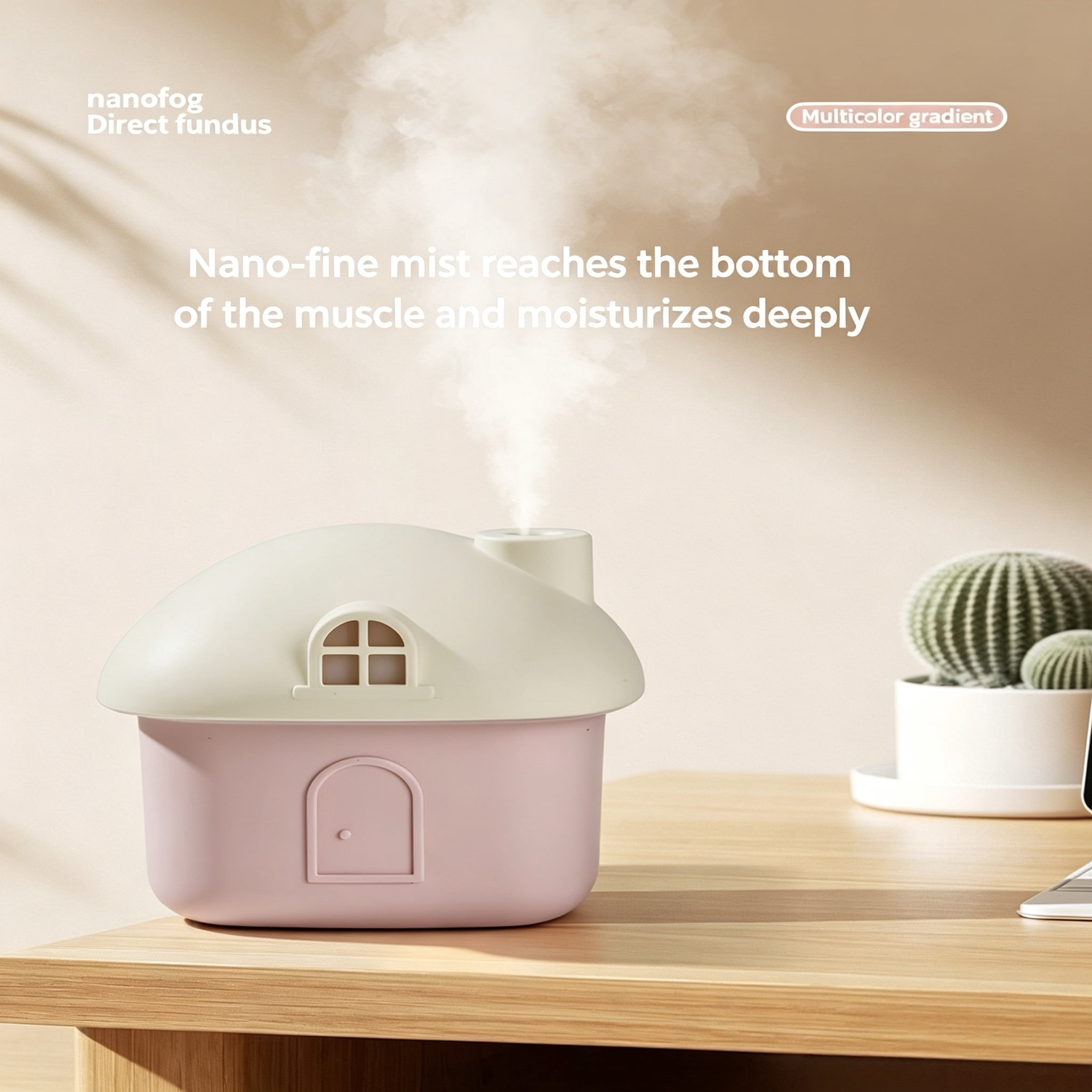 300ml Small House Humidifier with 7-Color Ambient Light, USB Rechargeable Cool Mist Humidifier, 2-Speed Timed Spray, Quiet Personal Humidifier for Bedroom, Office, Baby Room & Travel, Green/Pink