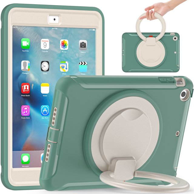 Case de tabletas para iPad Mini 1/2/3, cubierta protectora a prueba de golpes de servicio pesado con soporte giratorio de 360 grados Ikkle iPad mini 1/2/3