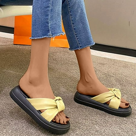

Women Sandals Clearance 2023! KBODIU Women s Flip-Flops Extremely Comfy Slides Sandals Fashion Shoes Cross Slope Heel Sandals High Heel Slippers Summer Athletic Outdoor Beach Sandals