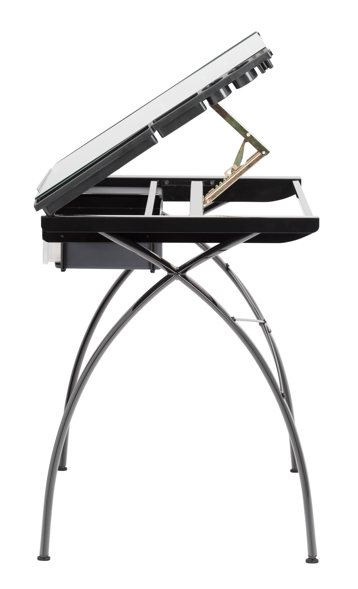Studio Designs Futura Metal and Glass Drawing/Drafting Table with Adjustable Top and Storage in Black