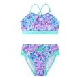 thumbnail image 3 of iEFiEL Girl's Geometric Patterns Swimsuit Two Pieces Tie Dye Bikini Set Bathing Suit,Sizes 3T-14 Floral Blue Green 3T, 3 of 7
