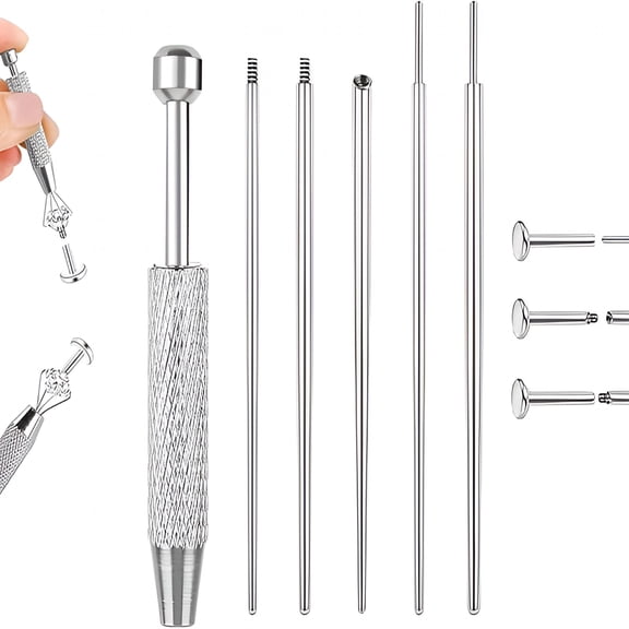 EXLEAF Piercing Taper & Ball Grabber Tool Set - Stainless Steel Insertion Pin for Threadless Earring Tops - Body Jewelry Applicator Kit for Ear, Nose, Navel, Lip & Eyebrow