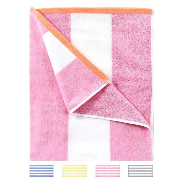 HENBAY Fluffy Oversized Beach Towel - Plush Thick Large 70 x 35 Inch Cotton Pool Towel, Rose Red Striped Quick Dry Swimming Cabana Towel Rose & White