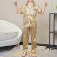 thumbnail image 6 of cfhntfmh Pajama Sets for Girls Boys Satin Collared Short Sleeve Buttons down Shirts Comfy Straight Leg Pants Sleepwear, 6 of 6