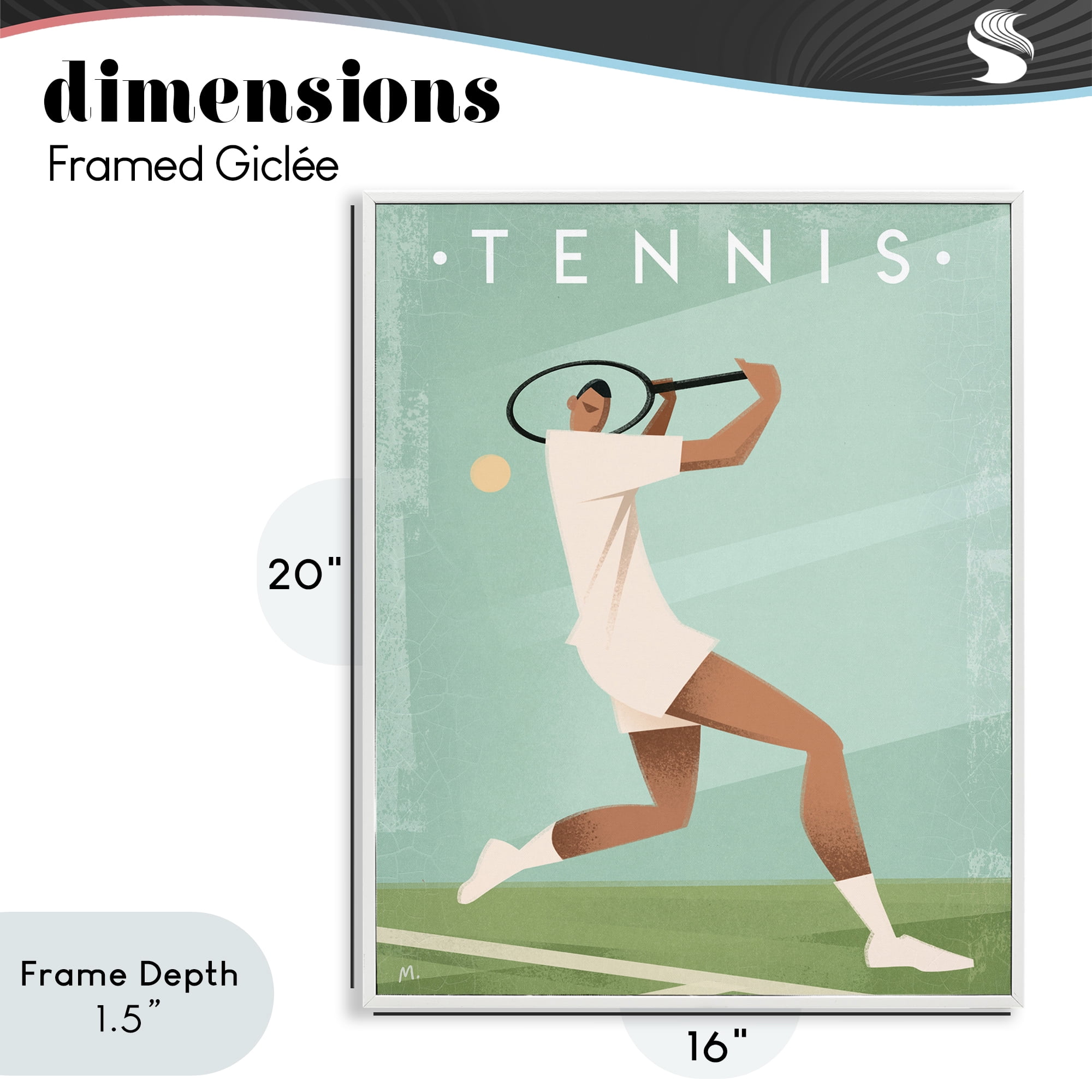 Stupell Industries Vintage Tennis Swing White Framed Giclee Art, design by Martin Wickstrom