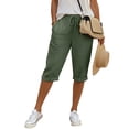 thumbnail image 5 of GZWYHT ，For 29"/31" Flowy Travel Wide Leg Yoga Pants Boho Wide Leg Elastic Waisted Casual Capri Pant Summer Harem Lounge With Pockets，Green M, 5 of 8