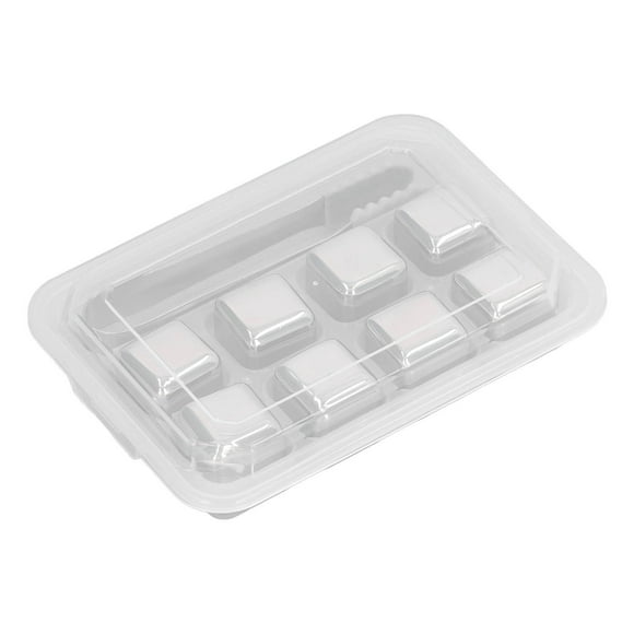 YUMILI Lot De 8 Glaçons en Acier Inoxydable avec Pinces pour Congeler Les Pierres à Glace Réutilisables pour Bar à Glaçons Et Fournitures De Comptoir pour Whisky Gin Tonic