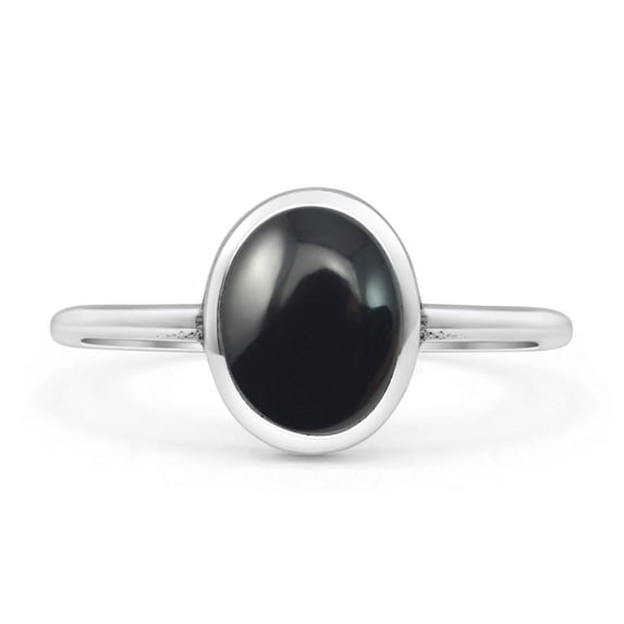 Oval Petite Dainty Thumb Ring Simulated Black Onyx Solid 925 Sterling Silver Size 9