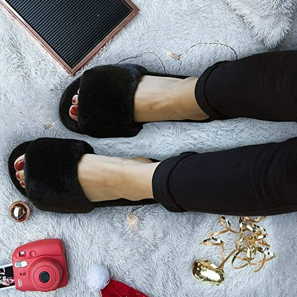 Black fur best sale slides walmart