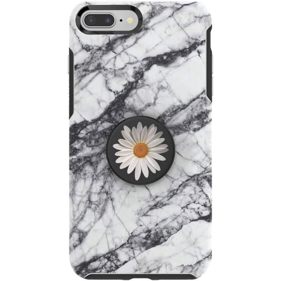 Otter Pop for iPhone 7 and 8 : OtterBox Symmetry Series Case with PopSockets Swappable PopTop - White Marble and White Daisy