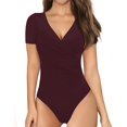 thumbnail image 1 of Xishao Women's Cross Wrap Ruched Deep V Neck Short Sleeve/Long Sleeve Shirt Bodysuit Jumpsuit Xishao ropa, 1 of 2