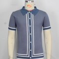 thumbnail image 6 of Afdoent Shirt For Men Color Blocked Striped Lapel Cardigan Male Casual Loose Trend Business Short Sleeve Shirt Classic Fit Summer Tops, 6 of 9
