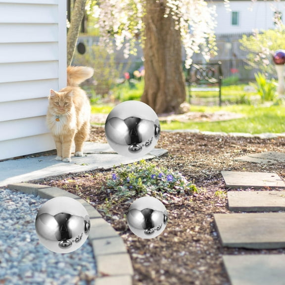 TINKSKY 10pcs Stainless Steel Gazing Globe Reflective Polished Silver Outdoor Garden Decor