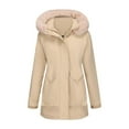 thumbnail image 1 of Women's Solid Mid Length Jacket With Large Collar And Warm Winter Coat,Size:L, 1 of 7