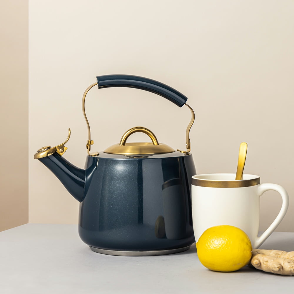 Thyme & Table Stainless Steel 1.8L Stovetop Tea Kettle- Blue & Gold