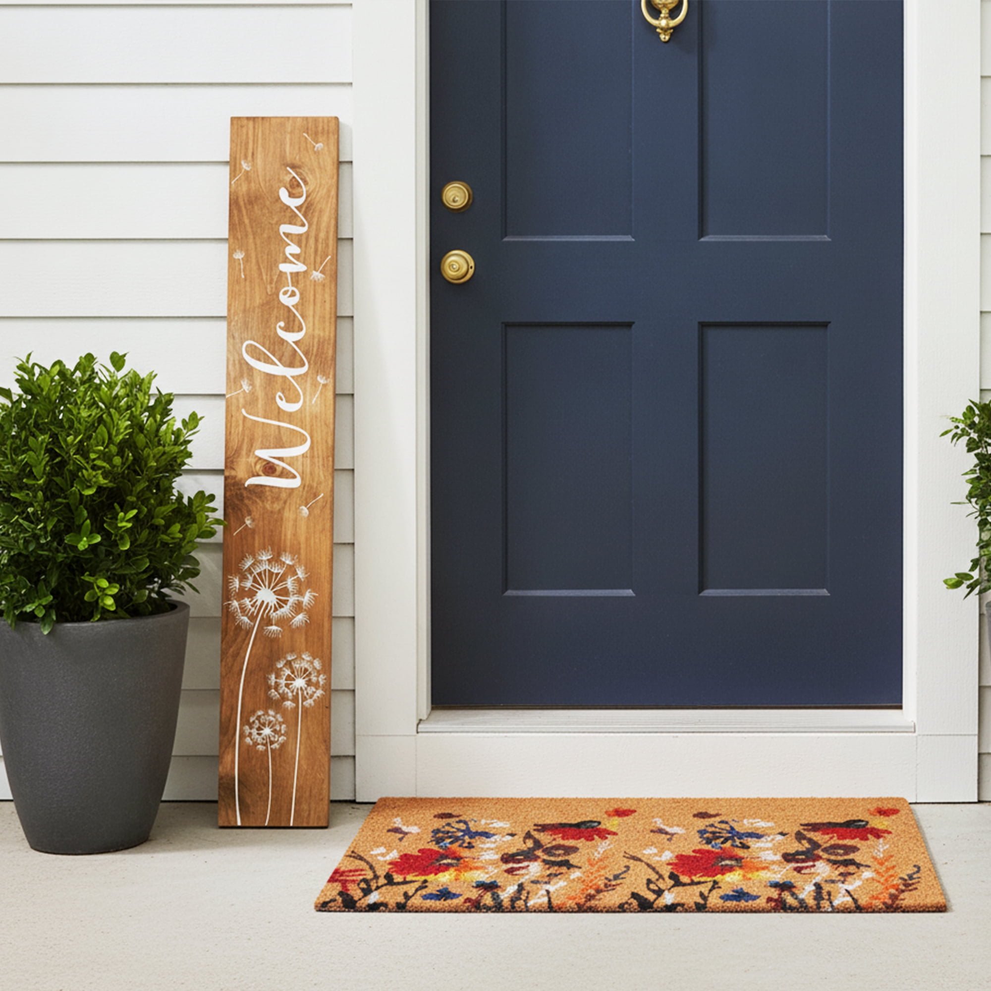 Calloway Mills 119275907 White Dandelion Welcome Porch Leaner, 59" x 07"