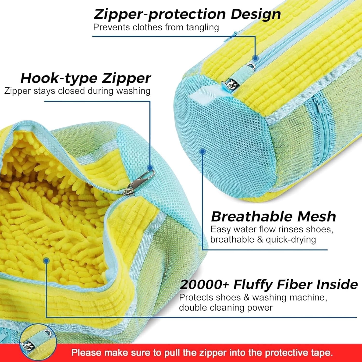 Shoe Washing Machine Bag 2 Pack, Laundry Shoe Bags with Insole Pocket, Reusable Shoe Cleaning Bags for Washer and Dryer, Protective 360° Deep Clean for Sneakers Tennis All Shoes Types（Yellow