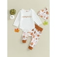 thumbnail image 2 of LMLYSoH Newborn 3 Piece Pants Set Baby Girl Boy Halloween Letter Print Romper and Pants Hat Outfits Infant Clothing, 2 of 9
