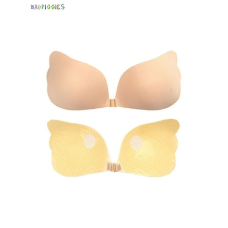 

BadPiggies Women s Self Adhesive Silicone Invisible Plunge Bra Sticky Push up Strapless Bras (1 Pair Skin)