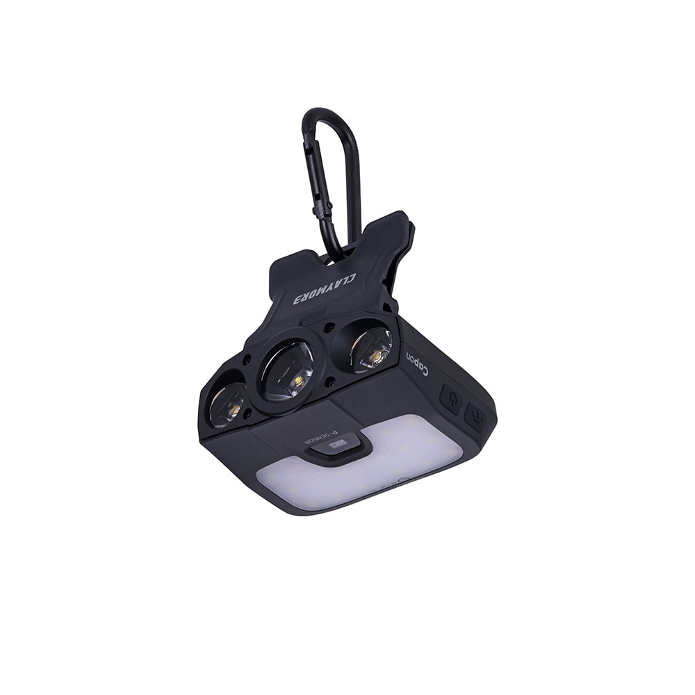 Claymore Capon 200H (Black) - LED Rechargeable Clip-On Cap Headlamp, Lightweight Hat Light for Camping, Running, Hiking, Emergency & Industrial Use, Waterproof, USB-C, 55 Hours of Battery Life.