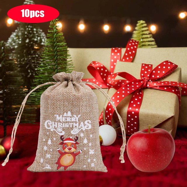 Fiudx Liquidación de ahorros de verano Bolsa de Navidad, 10 unidades, bolsa de regalo, bolso de mano, bolsa de regalo, bolsa de dulces, bolsa con cordón para Nochebuena, bolsa de dulces, bolsa para b