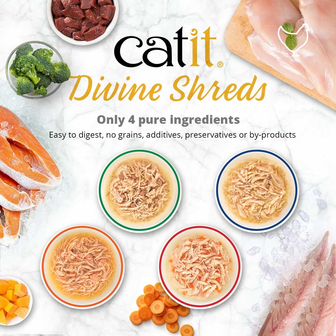 Catit Divine Shreds Chicken Variety Pack [Cat Food, Catit, Cat Supplies] 12 count