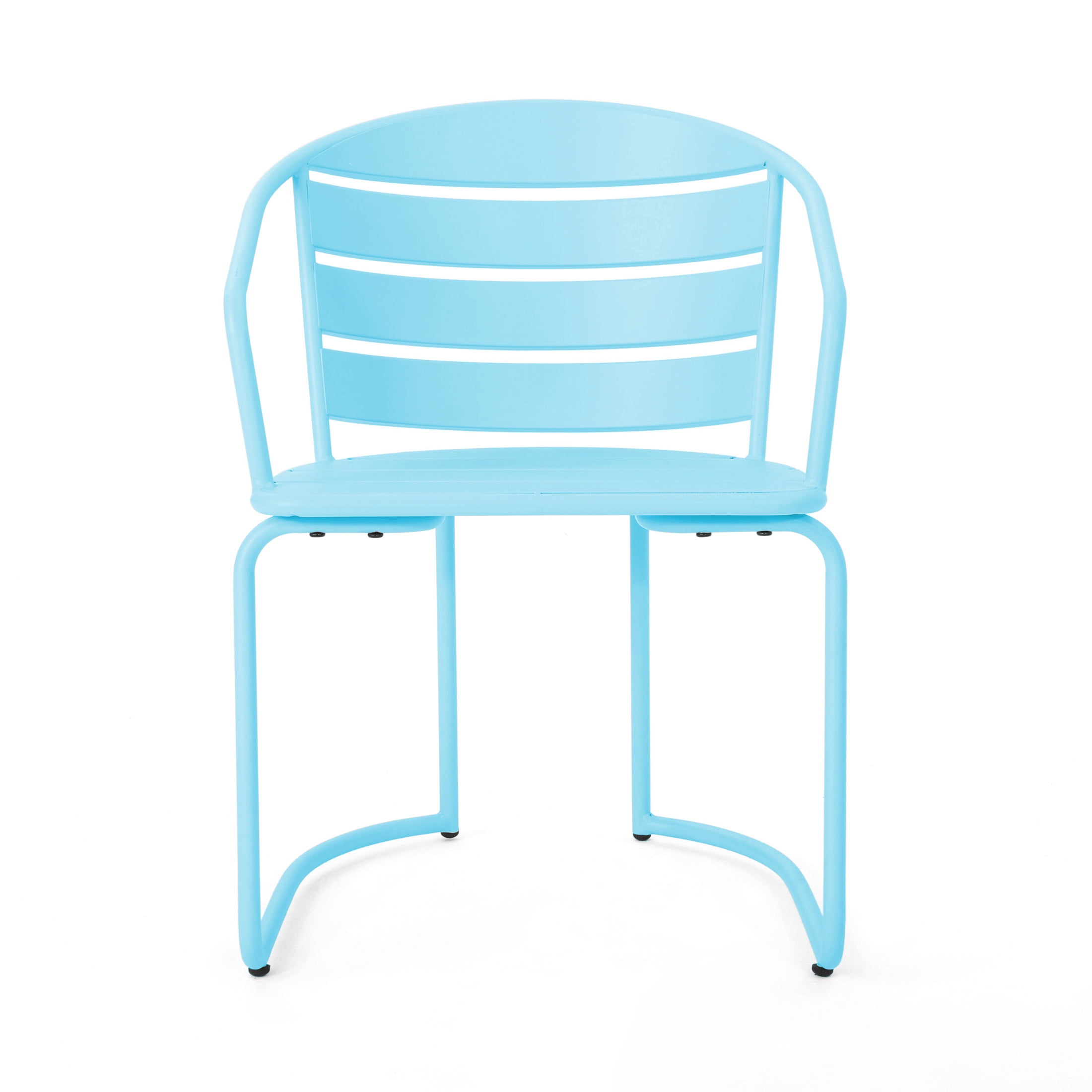 Christopher Knight Home Minimalist 3-Piece Outdoor Bistro Set, Oval Table & Slatted Chairs, Matte Light Blue
