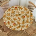 thumbnail image 2 of Round Tablecloth, Fitted Elastic Edge Design, Christmas Background Cookies Gingerbread, Polyester Cover for Camping, Party Decor, Fit for Diameter 48.2"-52.1" Round Table, 2 of 4